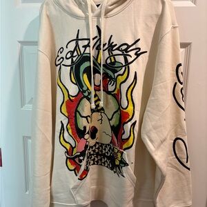 Ed Hardy Cream Hoodie with Bold Graphic